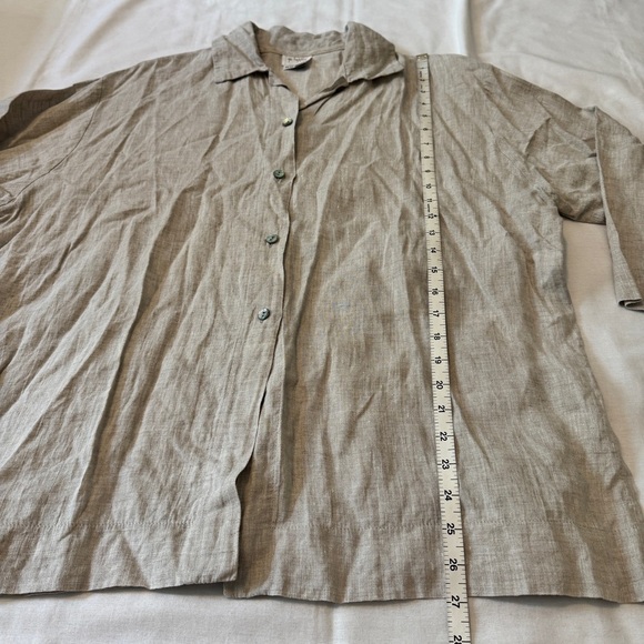 Go Lightly One Size 100% Linen Beige Button Down Top ~ Lagenlook Minimalist - Picture 4 of 6
